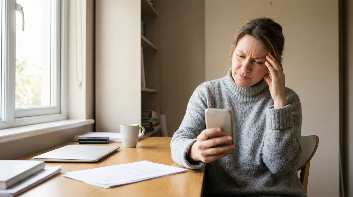 Student loan borrower reviewing SAVE plan court update on a phone at home
