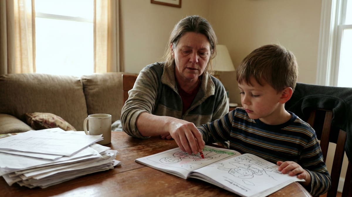 Parent helping a child with special needs at home during daily caregiving