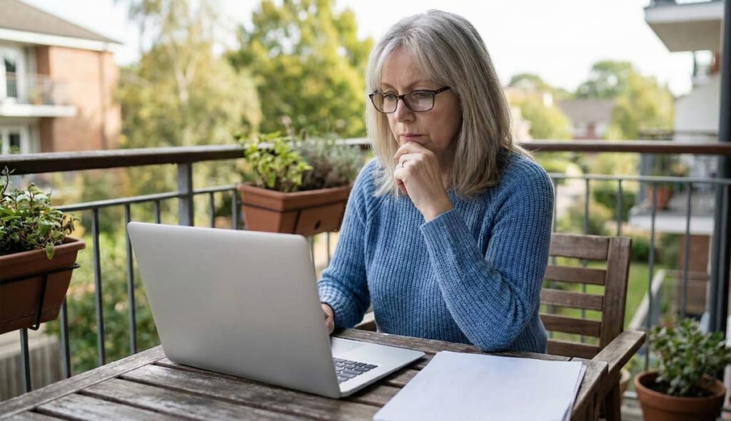 Older borrower reviewing finances while checking student loan information at home
