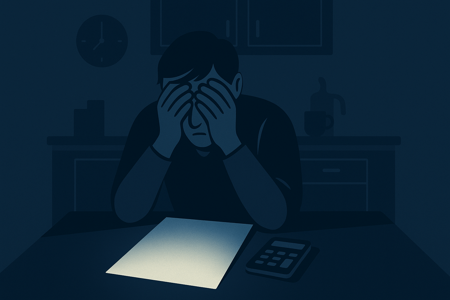 Minimalist Vector of a Parent Sitting at a Table Reviewing Finances