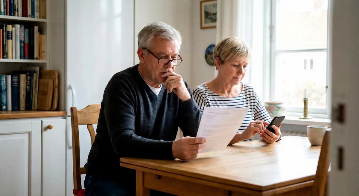 Older borrowers reviewing student loan paperwork at home