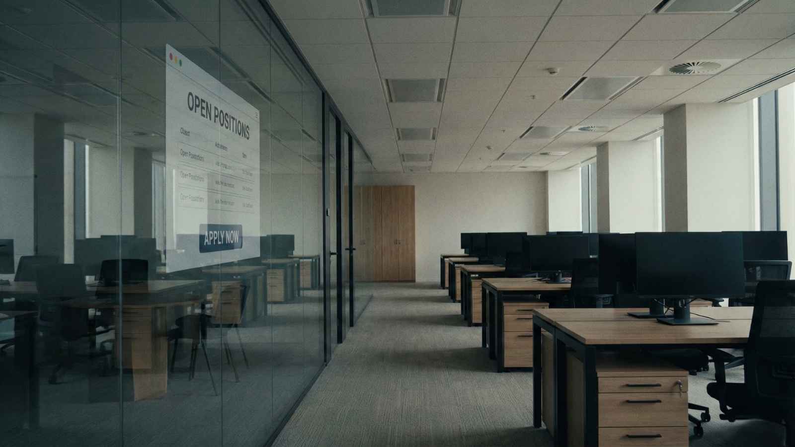 Empty office workspace representing unfilled job positions
