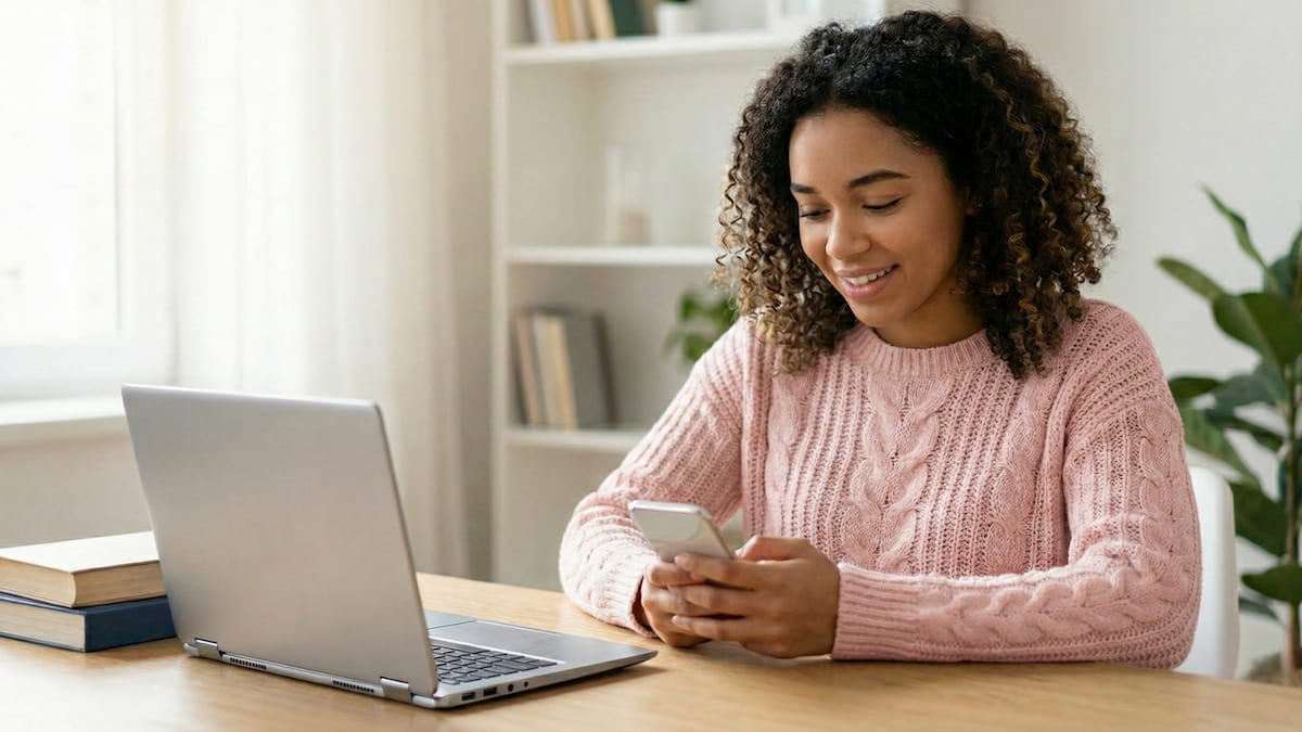College student checking financial aid application status on a smartphone

