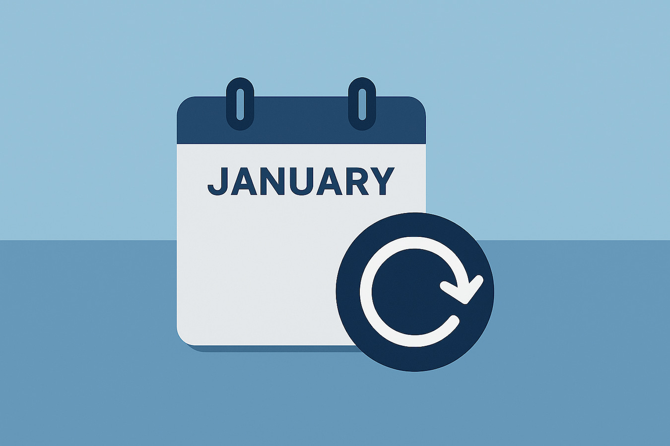 Minimalist vector illustration of a January calendar with a reset arrow symbol.