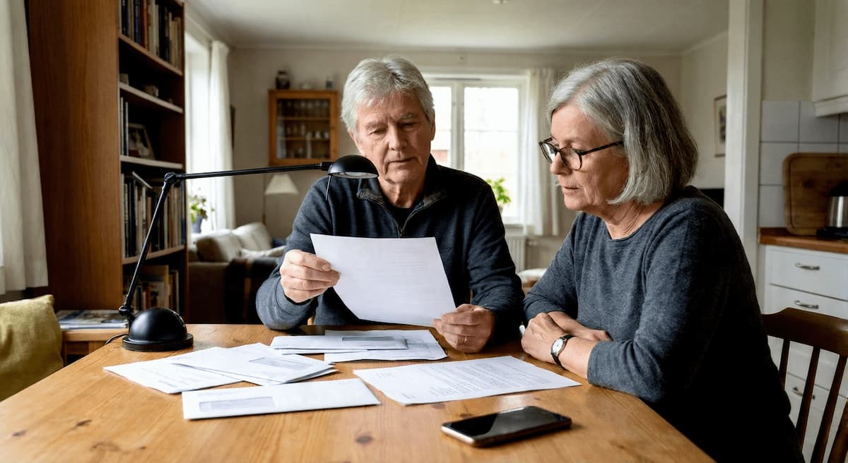 Older borrowers reviewing student loan paperwork at home, representing long-term student loan debt in retirement