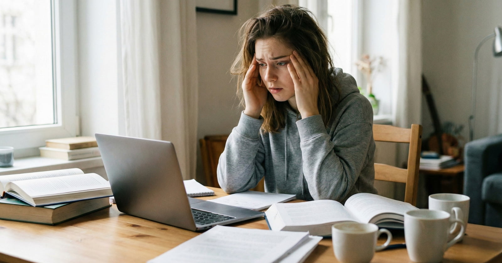 Stressed college student reviewing an incomplete application after missing required school forms