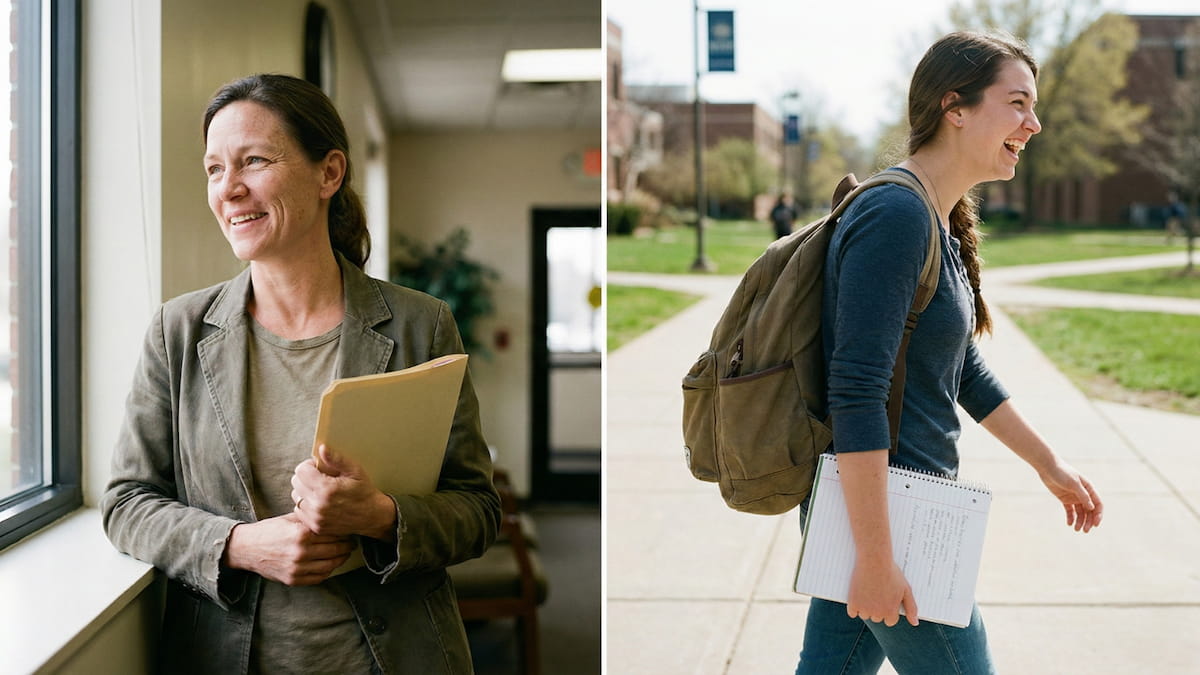 Professional adult and college student representing different substitute teaching permit paths in California
