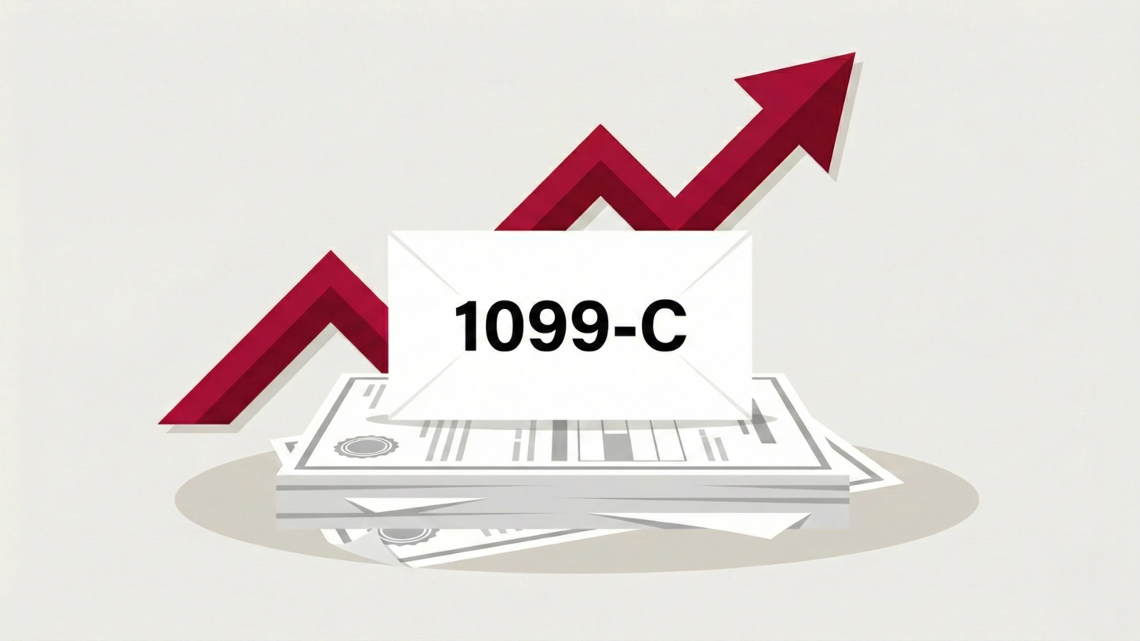 1099-C tax form envelope with red upward arrow representing taxable student loan forgiveness in 2026