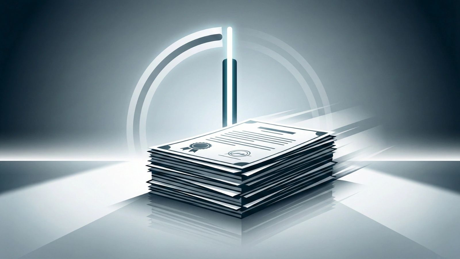 Stack of documents in front of a progress gauge stopped just before a threshold line, symbolizing the 60% financial aid cutoff