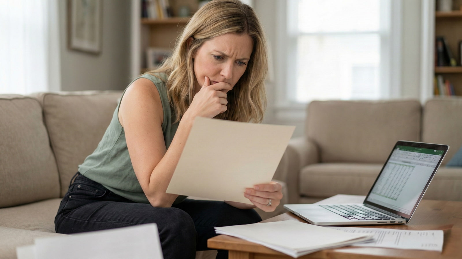 Parent reviewing a lower financial aid offer at home