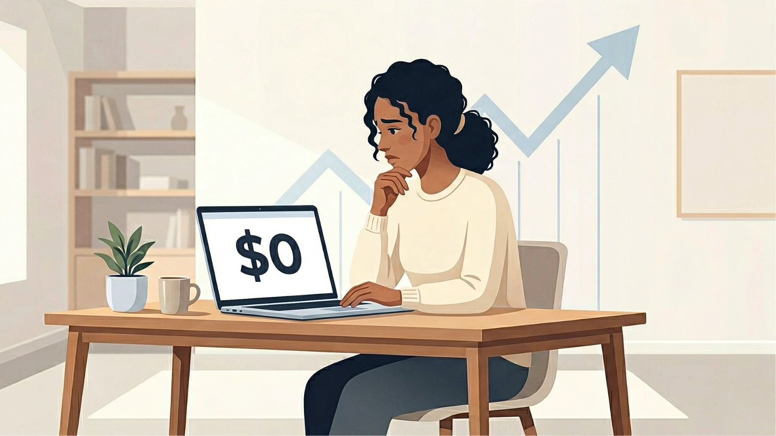 Woman looking at student loan dashboard showing $0 payment while balance increases