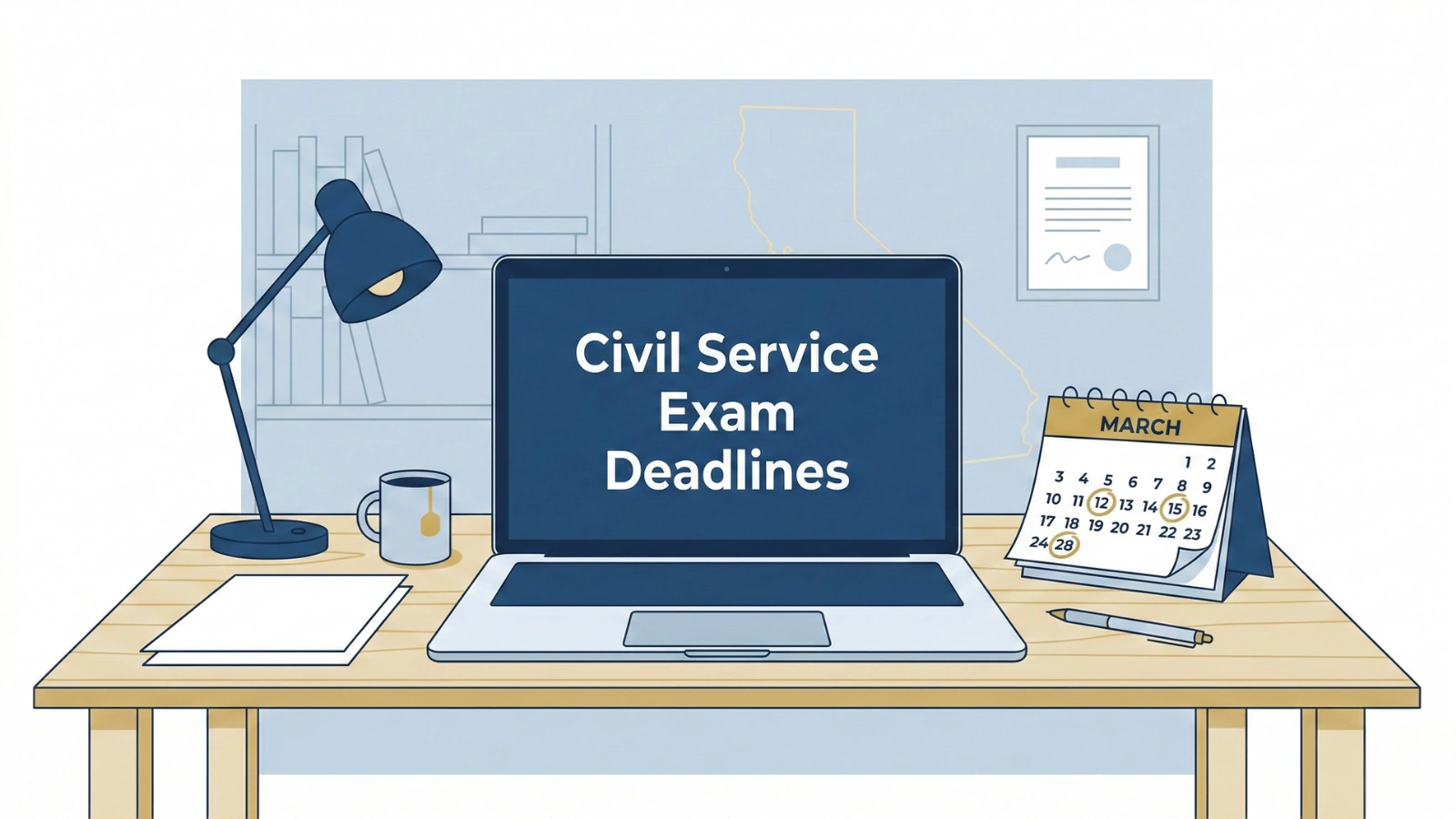 California civil service exam deadlines calendar for March state job applications
