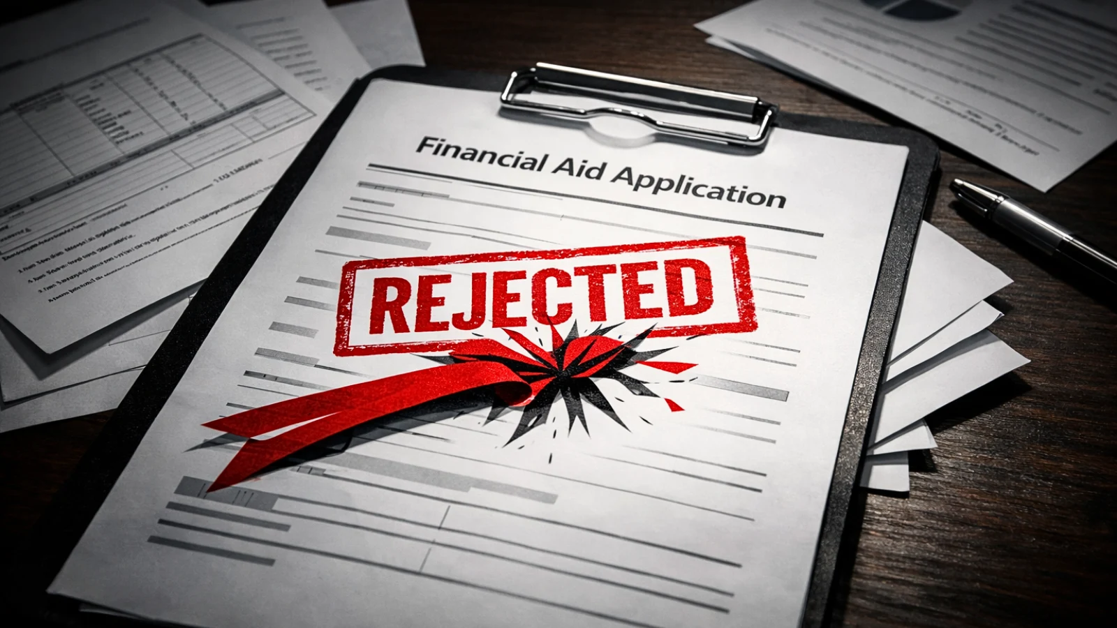 FAFSA financial aid application rejected with red stamp on document