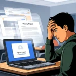 Chromebook showing login screen after sudden logout in classroom while student looks frustrated