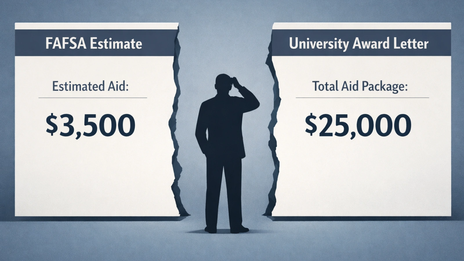 FAFSA estimate vs university award letter showing different financial aid amounts