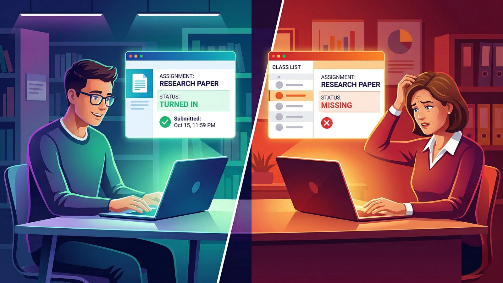 Google Classroom assignment shows turned in for student but missing on teacher dashboard