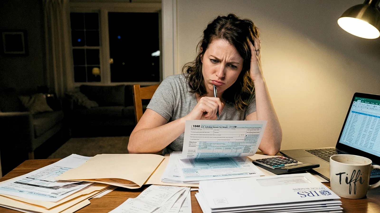 Person dealing with IRS refund problems and reviewing tax documents