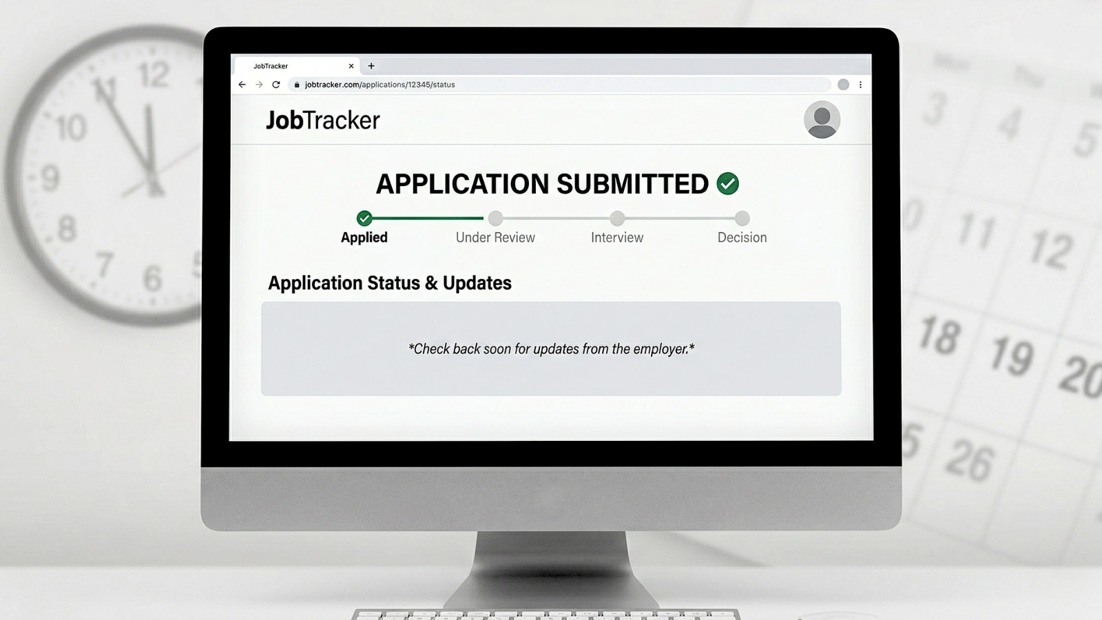 Job application submitted status showing no updates for weeks on hiring dashboard