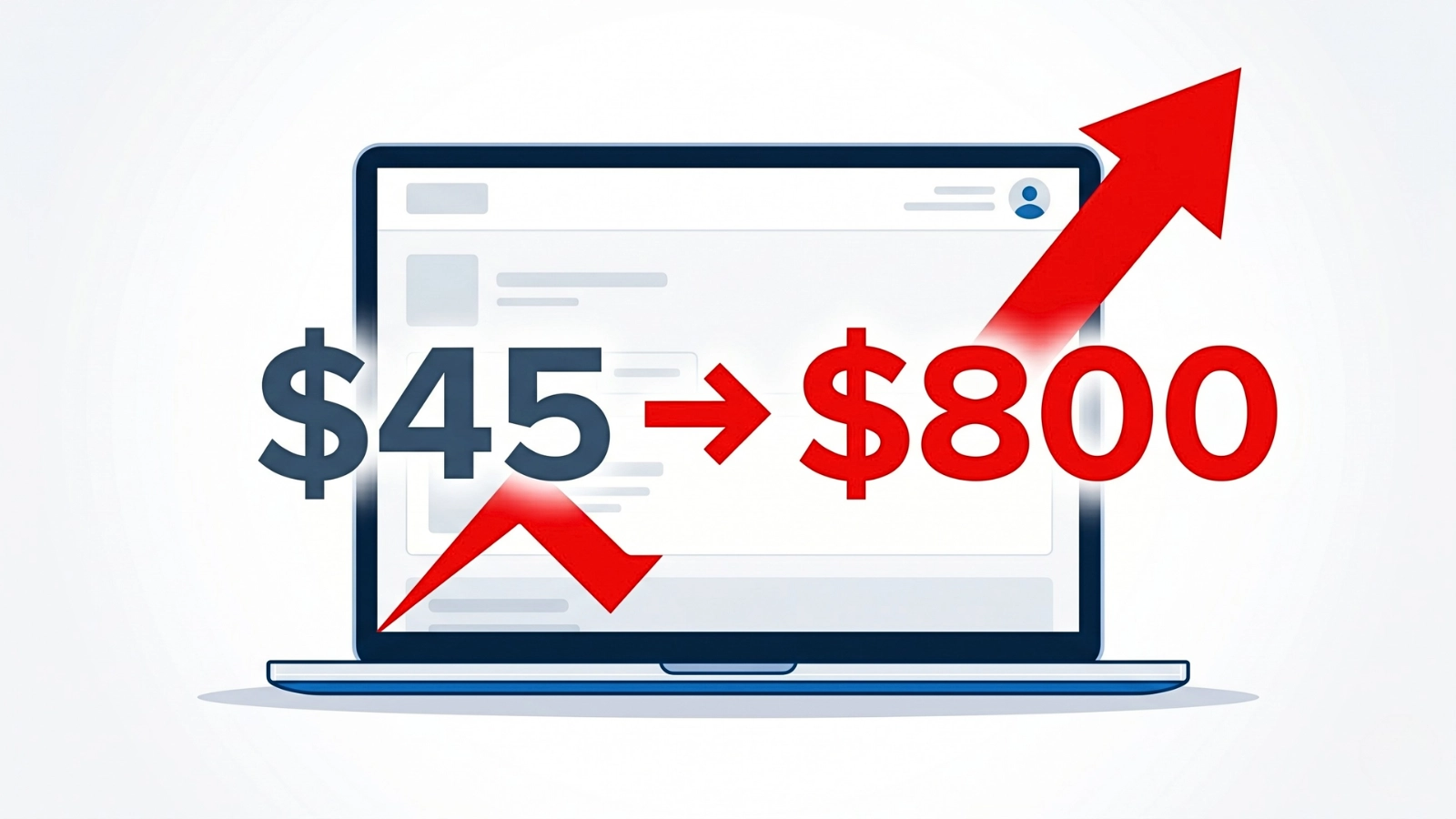 Student loan payment jump from $45 to $800 shown on screen with red arrow increase