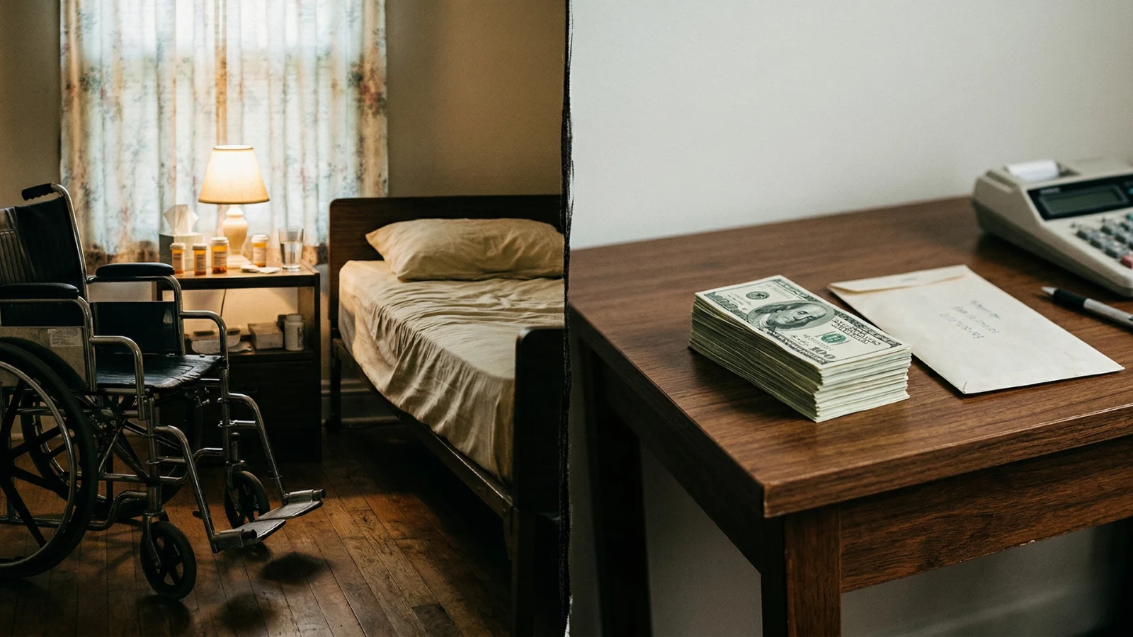 VA caregiver home setting with wheelchair and cash payment on table