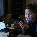 parent frustrated checking phone during FAFSA identity verification error