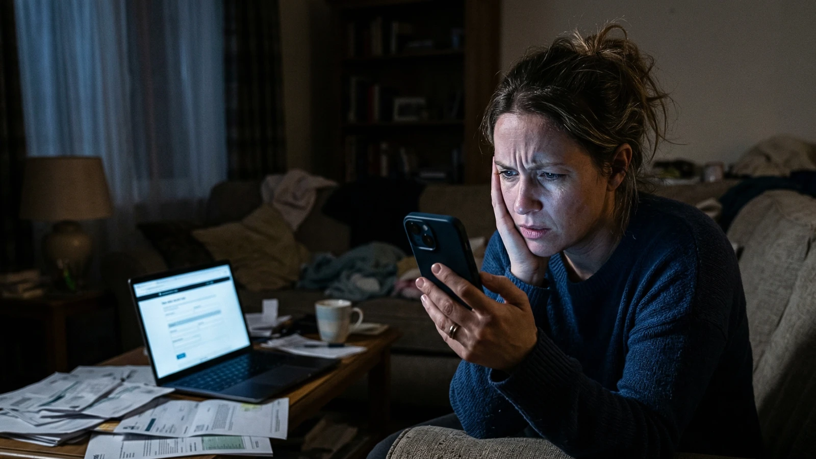 parent frustrated checking phone during FAFSA identity verification error